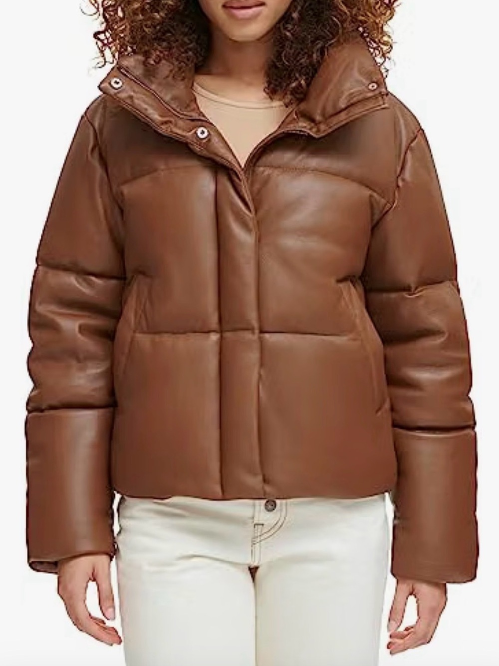 Levi's Crop Car Coat Brown Faux Leather Quilted Puffer Jacket